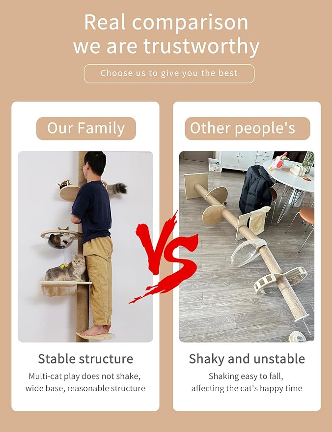 Floor-to-Ceiling Cat Tree with Natural Sisal Rope Scratching Post - Adjustable Height (55-119 Inches) - Modern Cat Activity Tree, Cat Scratcher Post-PawvioPets