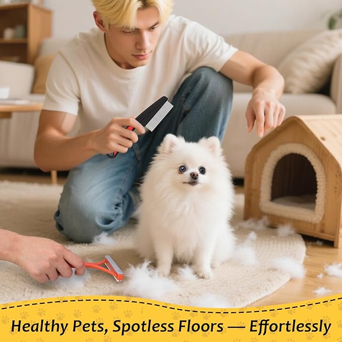 3 Pcs Pet Hair Removal Glove Set, Reusable Electrostatic Pet Hair Remover with Hair Remover Brush and Pet Comb, Upgrade Efficient Cats&Dogs Grooming Gloves for Clothes Furniture Carpet Seat-PawvioPets