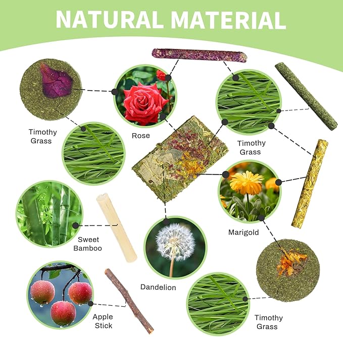 50-60 PCS Natural Rabbit Chew Toys, Treats, Timothy Sticks, Apple Sticks, Sweet Bamboo for Guinea Pig, Hamster, Chinchilla, Rat, Small Animals-PawvioPets