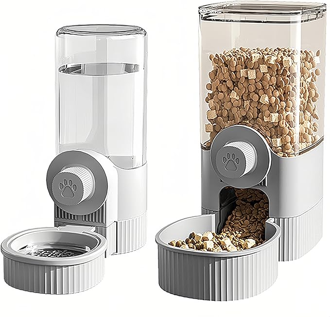 GKYZBB Hanging Automatic Food Water Dispenser,Rabbit Feeder Guinea Pig Water Bottle Food Feeder for Ferret Guinea Pig Rabbit Bunny Cage Accessories (Grey, 520ml+1200ml)-PawvioPets