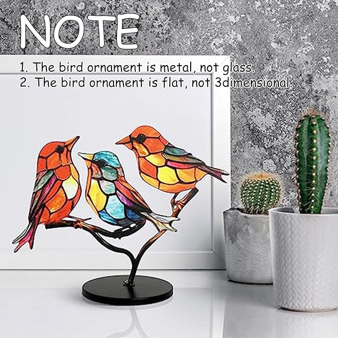 3Birds on a Branch, Metal Desktop Decorations, Home Bird Decorations for Office, Window, Aviary, Garden, Gifts for Bird Lovers, Boxed Set.-PawvioPets