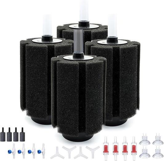 ALEGI 4pcs Large Aquarium Sponge Filter with Suction Cups, Check Valves for Breeding Fry Betta Shrimp Fish Tank ((Upgrade) 80-150 Gal 4 Pcs)-PawvioPets