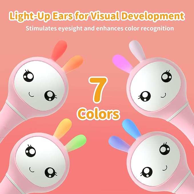alilo Smarty Bunny Baby Rattle Musical Light Up Toys, Infants Newborns Baby Toys 0-3-6-12-18-24 Months,1 Year Old Boy Girl Gifts, 4 Music Modes and Color Recognition Function with 9 Color Card-PawvioPets