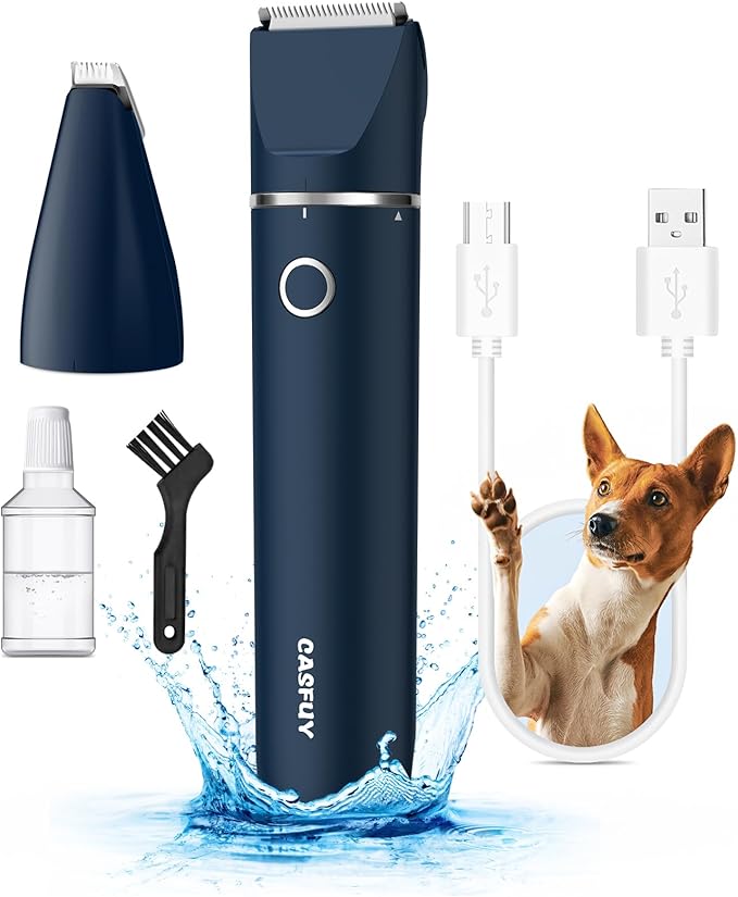 Casfuy Cordless Hair Trimmer, Low Noise Grooming Clipper for Dogs Cats & Small Pets, USB Rechargeable, Double Blades for Trimming Hair Around Paws, Eyes, Ears, Face, Rump-PawvioPets