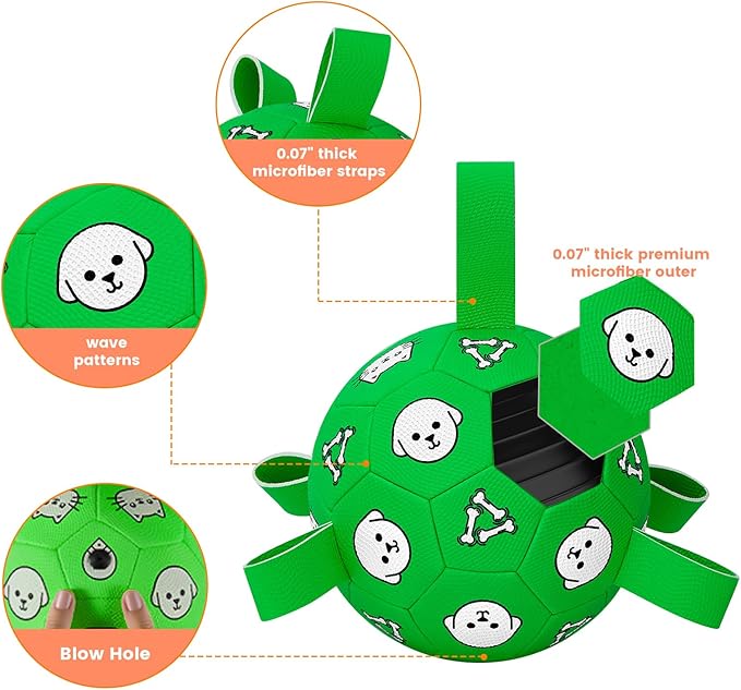 Dog Toys Ball, Durable Dog Soccer Ball with Straps, Interactive Dog Toys for Tug of War, Water Pool Puppy Toys for Indoor/Outdoor – Fun Dog Birthday Gift for Small & Medium Dogs, 6 Inch-PawvioPets
