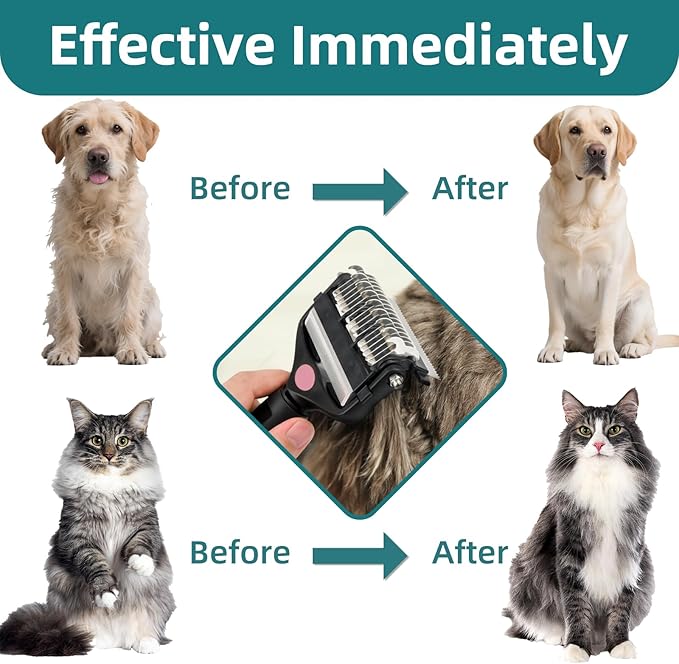 3-IN-1 Pet Grooming Tool - Undercoat Rake, Dematting Comb & Deshedding Brush for Cats & Dogs - Removes Mats, Tangles & Loose Fur, Reduces Shedding & Prevents Hair Mess (Pink)-PawvioPets