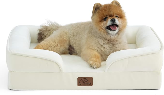 Bedsure Orthopedic Dog Beds for Small Dogs - Washable Small Dog Cat Bed Waterproof, Comfort Pet Couch Sofa with Washable Removable Cover, Pets Bed with Nonskid Bottom, Ivory, 24"-PawvioPets