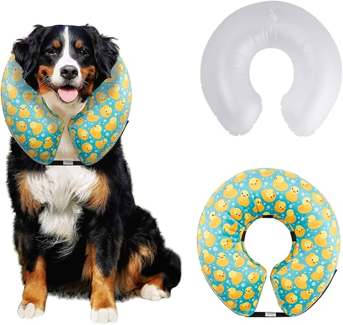 CuteBone Inflatable Dog Cone with Removable Soft Fleece Covers for Small/Medium/Large Dogs and Cats Neck Donut Collar After Surgery GWB04L-PawvioPets
