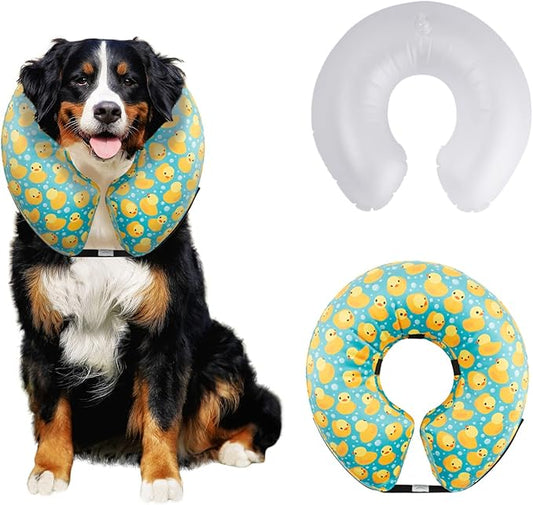 CuteBone Inflatable Dog Cone with Removable Soft Fleece Covers for Small/Medium/Large Dogs and Cats Neck Donut Collar After Surgery GWB04L-PawvioPets