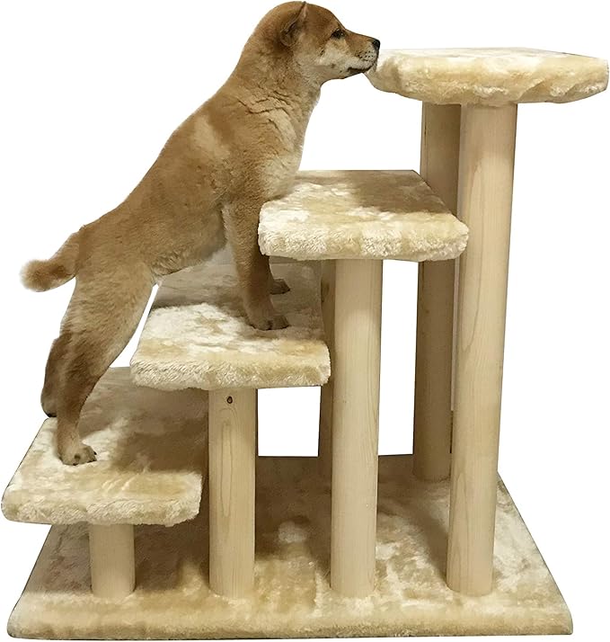 Cowboy Wooden pet Stairs 4-Step pet Ladder cat Dog Easy Stairs with Detachable Carpet for high Bed and Couch (Gray)-PawvioPets