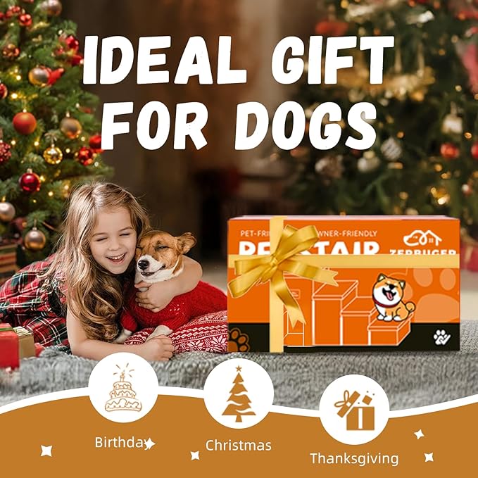 Dog Stairs with Condo 23" H, 4-Step Wider Folding Storage Pet Stairs Gift for Small/Medium/Large Old Dogs Cats, Dog Steps for High Beds Window, Ramp for Climbing Car Up to 200 lbs, Beige-PawvioPets