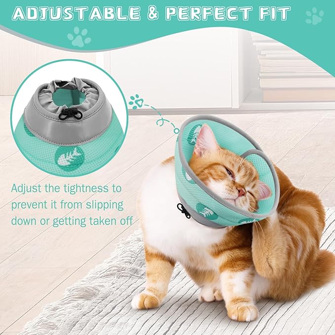 Cat Cone Collar Soft to Stop Licking After Surgery Cat Recovery Collar for Small Large Cats Adjustable Elizabethan Collar-PawvioPets