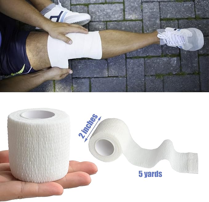 9 Pack 2" x 5 Yards Self Adhesive Bandage Wrap Self Stick Wrap for Ankle, Wrist, Finger, Sports, Breathable Cohesive Vet Tape for Pets (White)-PawvioPets