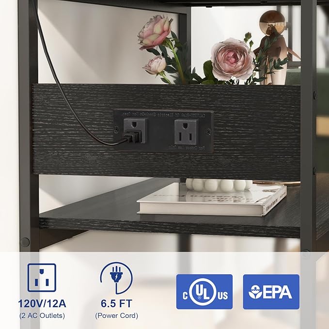 20-29 Gallon Fish Tank Stand with Power Outlets, 3-Tier Metal Aquarium Stand, Breeder Reptile Tank Stand with Shelf for Home Office, 660LBS Capacity, 29.5 x 15.8 x 30.1 inches, Black-PawvioPets