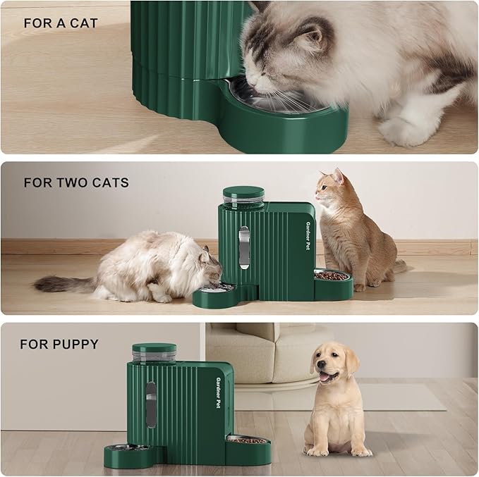 Gardner Pet Automatic Gravity Cat Food Feeder and Water Dispenser Stainless Steel Two-in-One Set Large Capacity Dispenser for Pets Dogs, Puppies, Kittens-PawvioPets