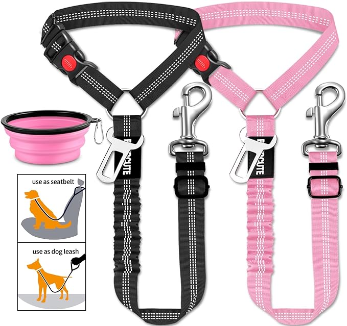 3 Piece Set Dog Seat Belt Retractable Dog Car Seatbelts Adjustable Pet Seat Belt for Vehicle Headrest Restraint Adjustable Heavy Duty & Elastic & Durable Car Harness for Dogs-PawvioPets