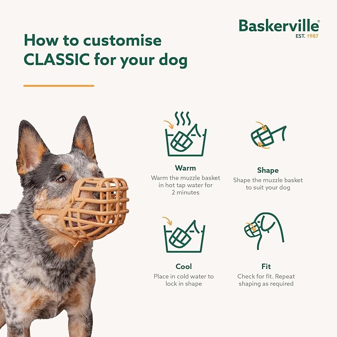 Baskerville Classic Basket Muzzle - Prevents Biting and Food Waste Scavenging, Ideal for Longer Nosed Dogs, Size 3, Length without mesh: 4.5 cm, length with mesh: 3.5 cm, circumference: 20 cm-PawvioPets