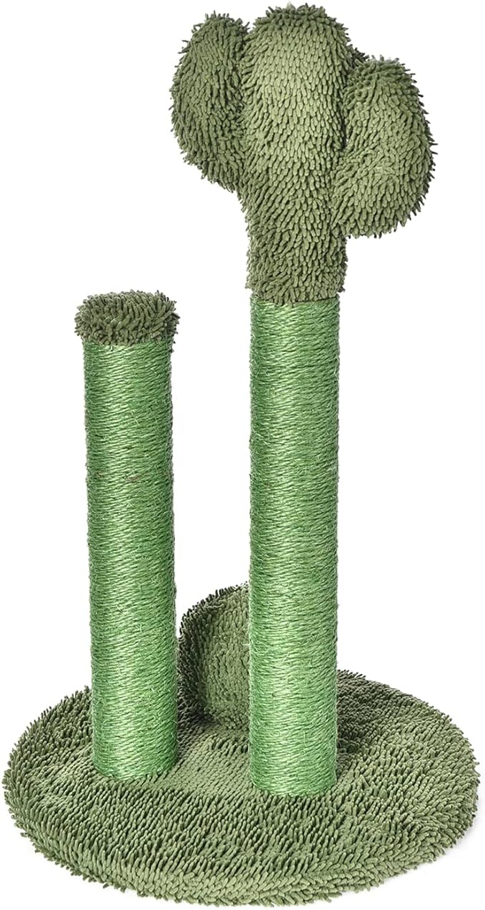 Amazon Basics Cat Scratcher - Indoor Cactus Triple Posts Cat & Kittens Scratching Post with Dangling Ball, Small (22.4"H) - Green-PawvioPets