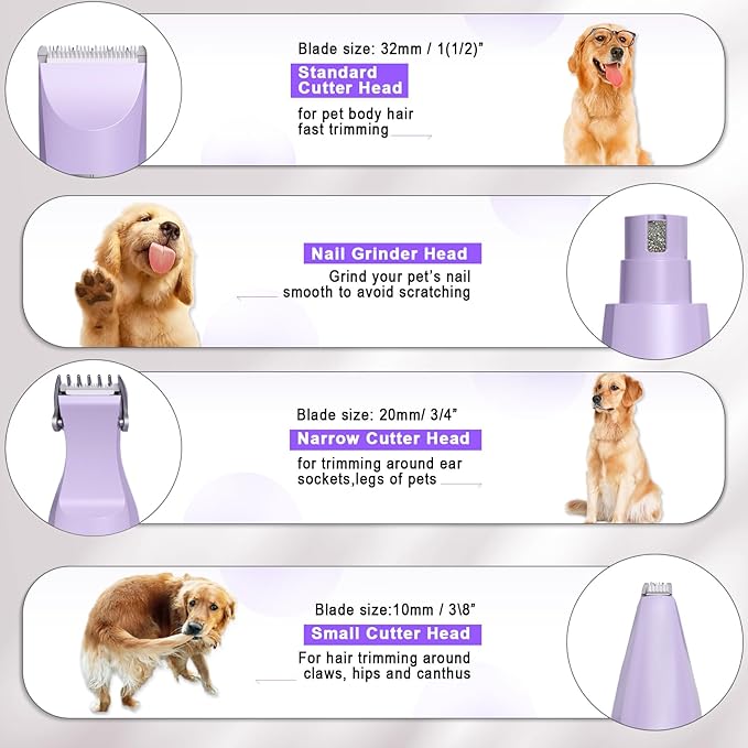 Dog Grooming Clippers Kit-Electric Rechargeable Cat Trimmer Tools-Cordless Quiet Pet Nail Paw Grinder-4 in 1 Multifunctional Low Noise Shaver-Razor for feet Face Ears Toenail Eye-PawvioPets