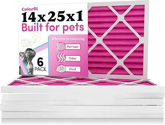Colorfil 14x25x1 Air Filter (6-Pack) | Made in the USA | Color Changing | Remove Cat and Dog Odor | MERV 8 for Pet Hair Dander and Dust | 13.5"x24.5"x0.75" Exact Size-PawvioPets