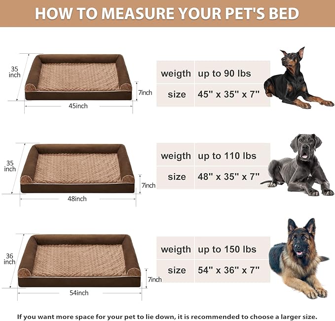 BFPETHOME Dog Beds for Large Dogs, Orthopedic Dog Bed for Medium Large Dogs,Big Waterproof Couch Pet Bed with Removable Washable Cover-PawvioPets