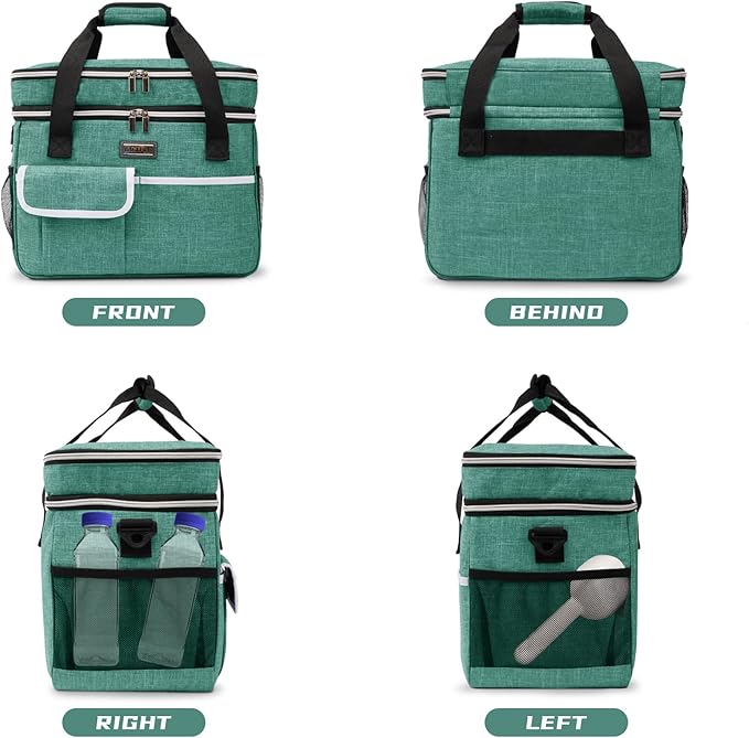 BAGLHER Dog Travel Bag for Supplies - Double-Layer Airline Approved Weekend Pet Travel Organizer Set for Dog and Cat Tote with 2 Pet Food Containers and 2 Collapsible Silicone Bowls Green-PawvioPets