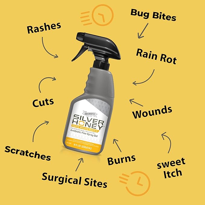 Absorbine Silver Honey Rapid Wound Repair Spray Gel 8oz Bottle, Manuka Honey & MicroSilver BG-PawvioPets