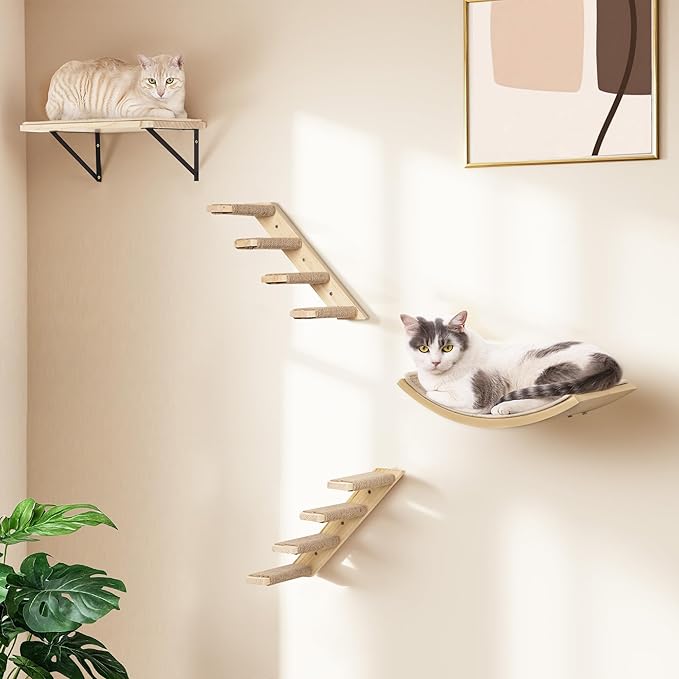 Cat Floating Wall Shelf with Scratching Mat, 1PC 9.7X16.6 Inch Large 1 Inch Thick Wood Cat Window Perches Hanging Shelves Wall Mounted Beds for Sleeping, Playing, Climbing, Support to 30 LBS-PawvioPets