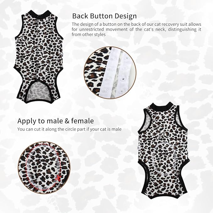 2 Packs Cat Surgery Recovery Suit Surgical Clothes Abdominal Wounds Anti-Licking Cat Bodysuit Onesie Substitute E-Collar& Cone-PawvioPets