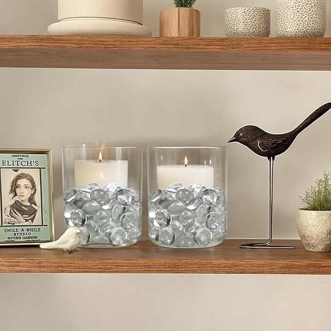 FUTUREPLUSX 1LB Clear Flat Glass Marbles, Vase Filler Glass Pebbles Floral Beads Table Aquarium Gravel Decoration DIY Craft-PawvioPets