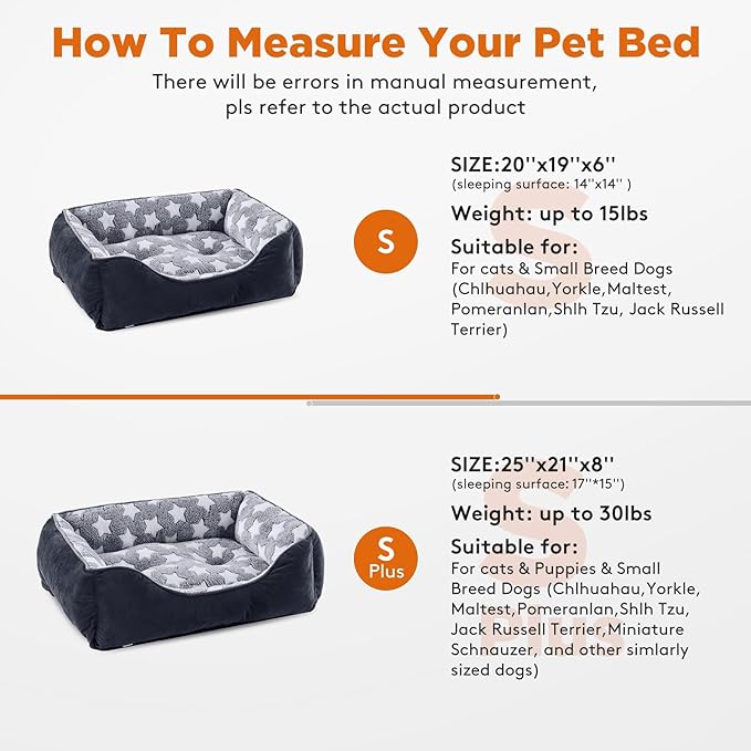 GASUR Dog Beds Small Plus Size, Small Dog Bed Washable, Orthopedic Pet Sofa Bed, Pet Cuddler Anti-Slip Bottom, Soft Calming Sleeping Warming Puppy Bed (S Plus (25"x 21"x 8"), Black)-PawvioPets
