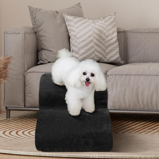 Dog Stairs for Small Dogs - High Density Foam Pet Steps, Extra Wide Dog Ramp with Non-Slip Bottom for High Beds, Couch and Sofa, Best for Dogs Injured, Older Doggy Cats,2 Steps, Black-PawvioPets