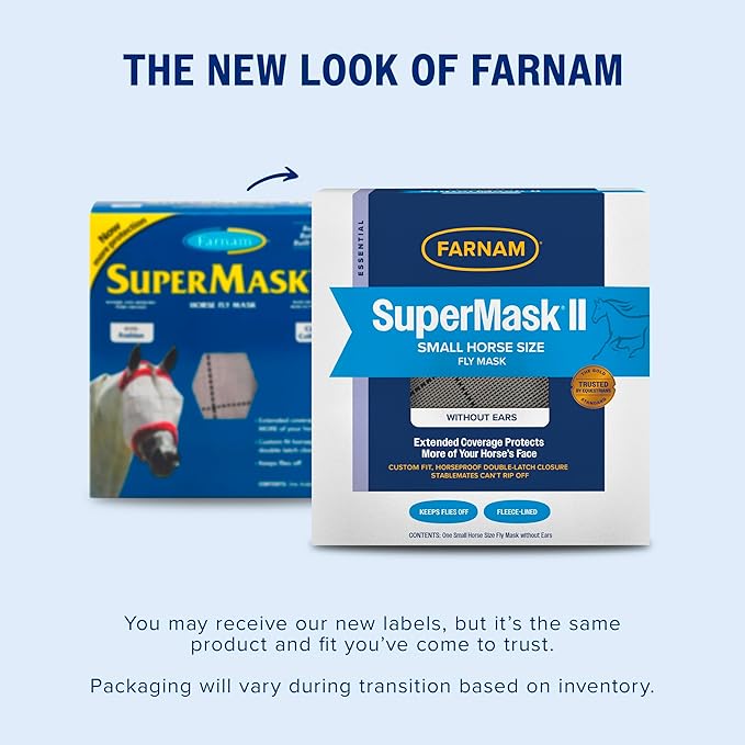 Farnam SuperMask II Fly Mask Without Ears for Smaller Horses or Arabian Horses,Full Face Coverage & Eye Protection from Insect Pests, Structured Classic Mesh with Plush Trim,Small Horse/Arabian Size-PawvioPets