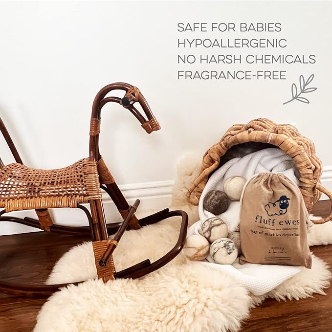 Fluff Ewes Wool Dryer Balls 3 Pack Premium New Zealand Wool Laundry Balls for Dryer, No Static Dryer Balls Laundry Reusable Cute, XL Wool Dryer Balls Cute, Baby Dryer Balls for Dryers - Marble-PawvioPets