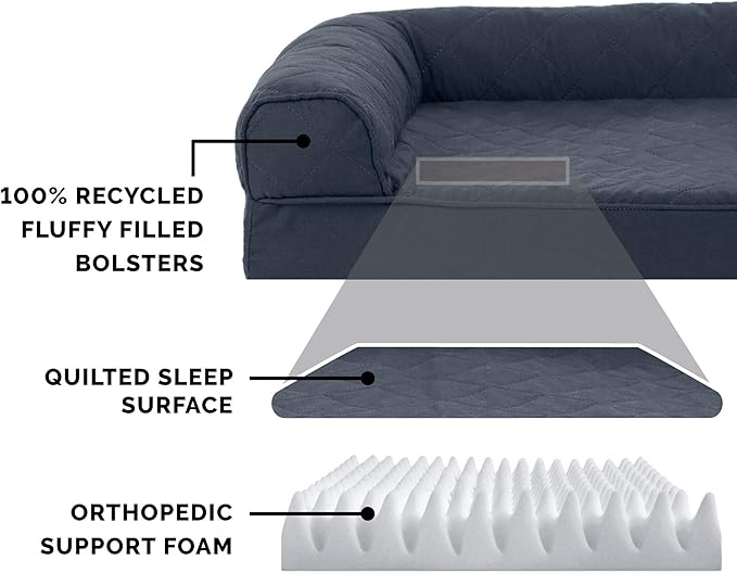Furhaven Orthopedic Dog Bed for Large/Medium Dogs w/ Removable Bolsters & Washable Cover, For Dogs Up to 55 lbs - Quilted Sofa - Iron Gray, Large-PawvioPets