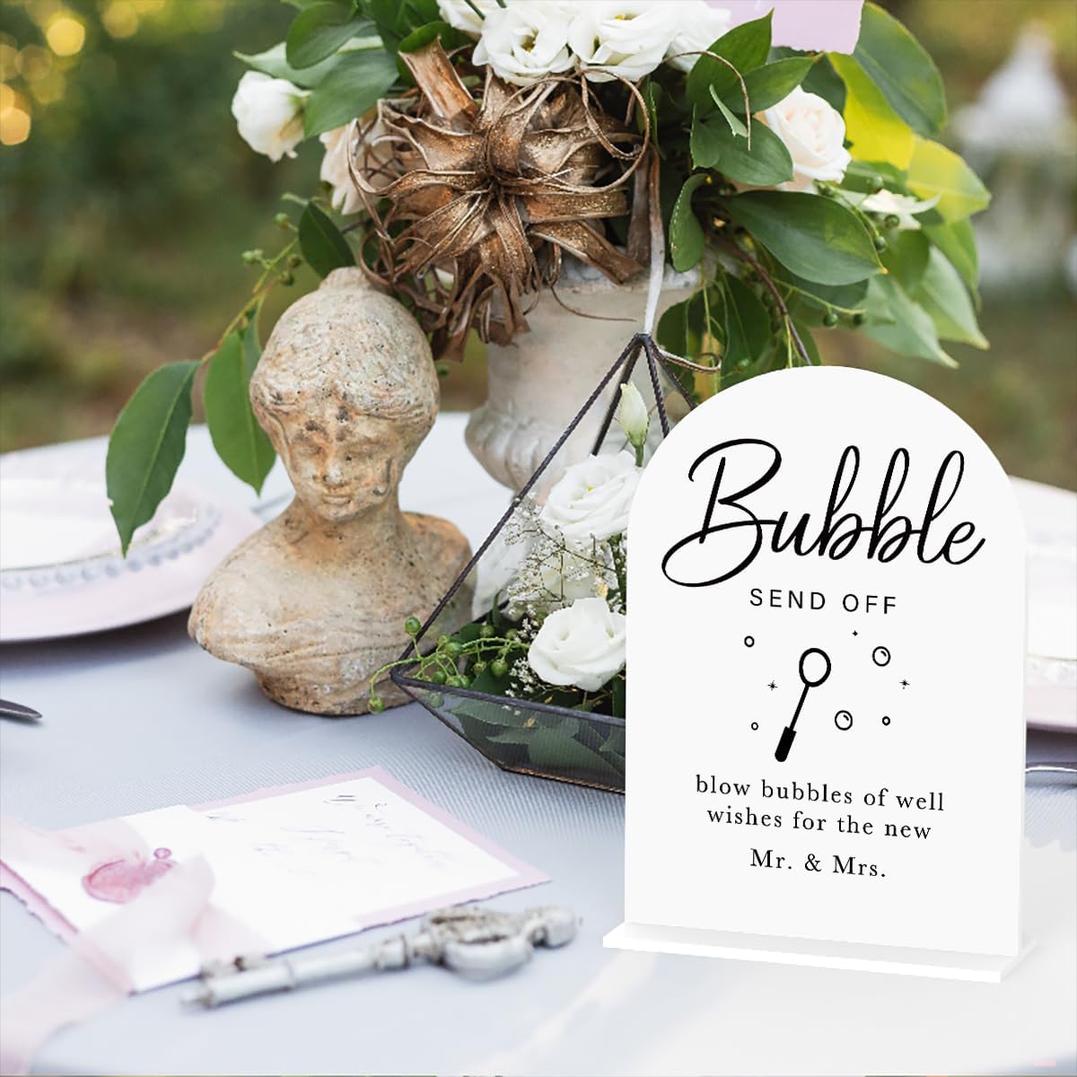 Acrylic Wedding Sign Wedding Signs for Ceremony Bubble Send Off Sign for Wedding Modern Calligraphy Arch Acrylic Table Top Sign for Wedding Reception and Event Party Table(white）