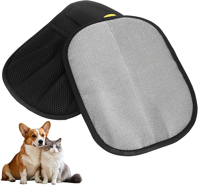 2PCS Electrostatic Pet Grooming Gloves, Reusable Hair Remover for Dog Cat Fur on Clothes Furniture Car Seat/Five Fingers/Black-PawvioPets