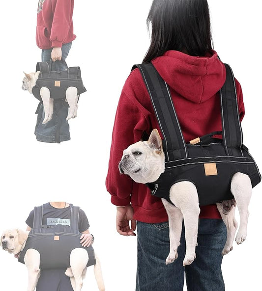 Dog Lift Harness Backpack Carrier for Large Dogs, Full Body Sling with Handle, Dog Harness for Joint Injuries, Arthritis, Ideal for Stairs, Elderly Dogs (Black S/M-Large 14-20 LBS)-PawvioPets