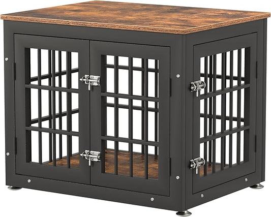 26 Inch Heavy Duty Dog Crate Furniture for Small Dogs, Decorative Pet House End Table, Wooden Cage Kennel Furniture Indoor, Rustic Brown-PawvioPets