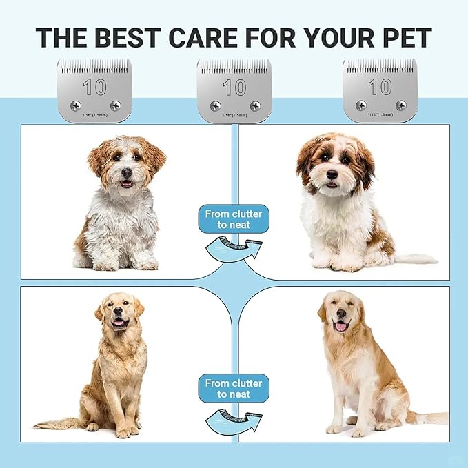 2PCS 10 Blades Dog Grooming Blades Compatible with Andis,Oster A5,Wahl km10 Dog Clippers,Size-#10, 1/16-Inch Cut Length (2pcs #10 (1.5mm))-PawvioPets