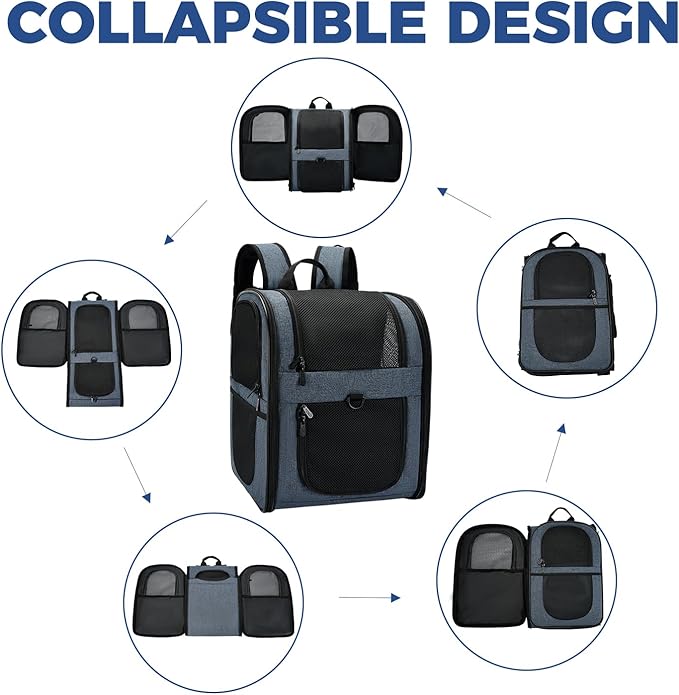 Apollo Walker Dog & Cat Carrier Backpack for 4-15lb Pets - Ventilated Safe Design with Padded Back Support, Breathable Mesh Pet Backpack for Hiking, Travel, Outdoor (Navy)-PawvioPets