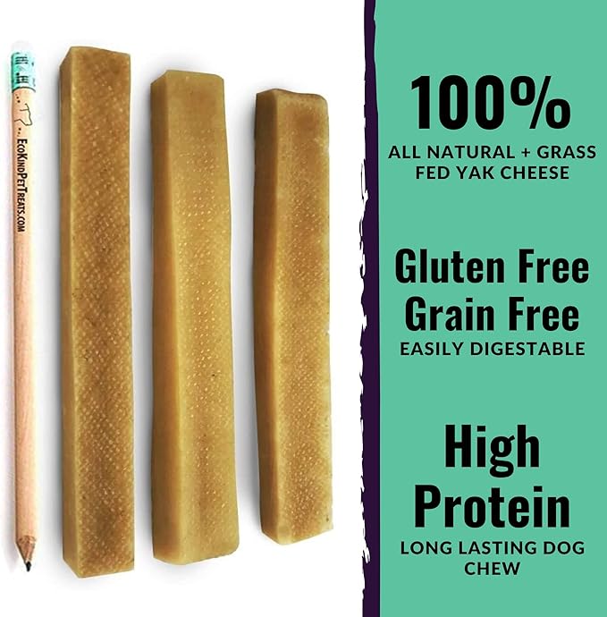 EcoKind Premium Gold Yak Cheese Himalayan Dog Chews, Dog Treats Large Breed, All Natural, High Protein, for Aggressive Chewers, Large - 3 Chews-PawvioPets