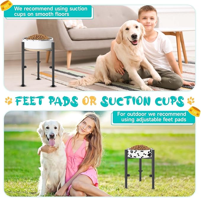 Adjustable Dog Bowls Elevated Stand- 4 Heights, Wide 6-10" -Oppro Metal Raised Tall Single Dog Food Bowl Stands Holder, Upgrade Lifted Water Feeder with Tray for Medium Large Small Breed, Black-PawvioPets