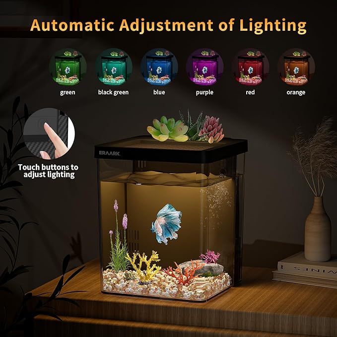 1.5 Gallon Betta Fish Tank Aquarium kit with Filter LED Light, Water Pump, Fish Tank Starter Kits, Fish Bowl-PawvioPets