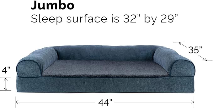 Furhaven Cooling Gel Dog Bed for Large Dogs w/ Removable Bolsters & Washable Cover, For Dogs Up to 95 lbs - Sherpa & Chenille Sofa - Orion Blue, Jumbo/XL-PawvioPets