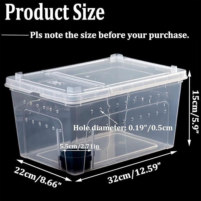 Critter Keeper 2-Pack, Cricket Cage & Reptile Feeding Box 12.59"x8.66"x5.9" Transparent Portable Plastic Snake Habitat Escape-Proof Ventilated Design for Gecko, Tarantula, Scorpion, Spider, Frog-PawvioPets