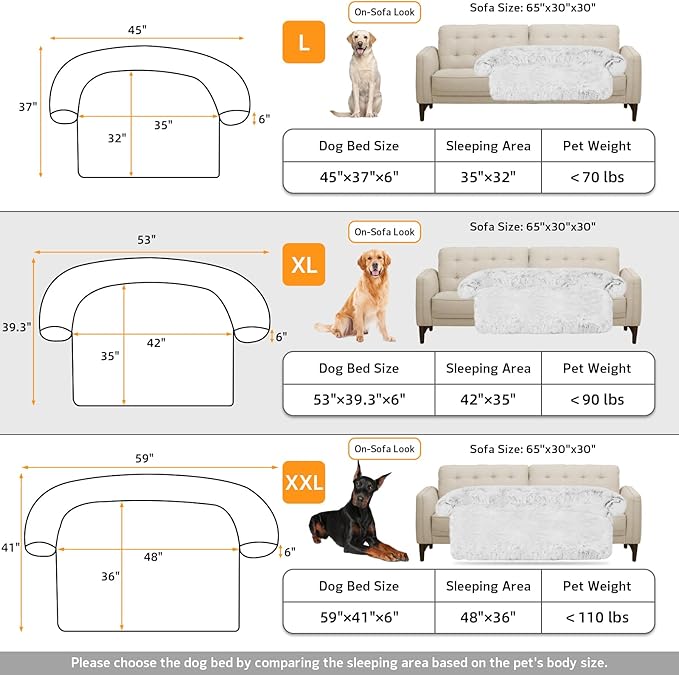 Calming Dog Bed Fluffy Plush Dog Mat for Furniture Protector with Removable Washable Cover for Large Medium Small Dogs and Cats (Extra Large (53x39.3x6), Light Grey)-PawvioPets