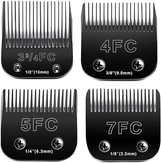 4PCS Dog Grooming Replacement Blades Compatible with Andis/Oster A5/Wahl KM-10 Series Dog Clippers,Detachable Clipper Replacement Blade,Black (4PCS Black-#3FC+4FC+5FC+7FC)-PawvioPets