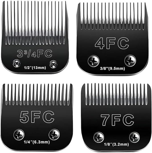 4PCS Dog Grooming Replacement Blades Compatible with Andis/Oster A5/Wahl KM-10 Series Dog Clippers,Detachable Clipper Replacement Blade,Black (4PCS Black-#3FC+4FC+5FC+7FC)-PawvioPets
