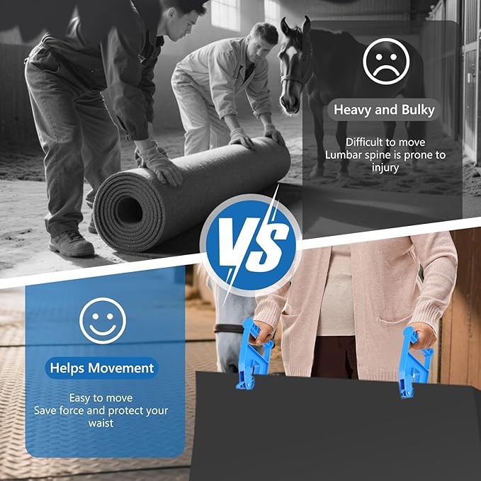 2 Piece Mat Movers Set, Heavy Duty Rubber Mat Grippers for Horse Stalls, Gym, Barn, Trailer, Stall Mat Handlers with Strong Handle and Plastic Teeth, Effortless Mat Puller for Tack Room, Barn-PawvioPets